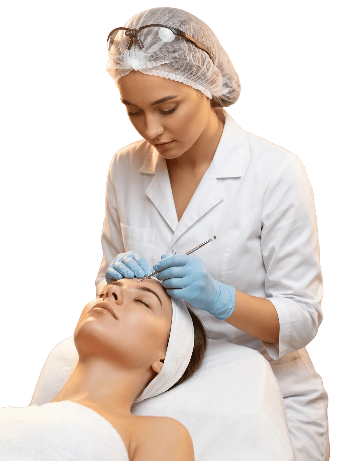 Aluna do curso de limpeza de pele da Beauty School executando a extração em uma cliente