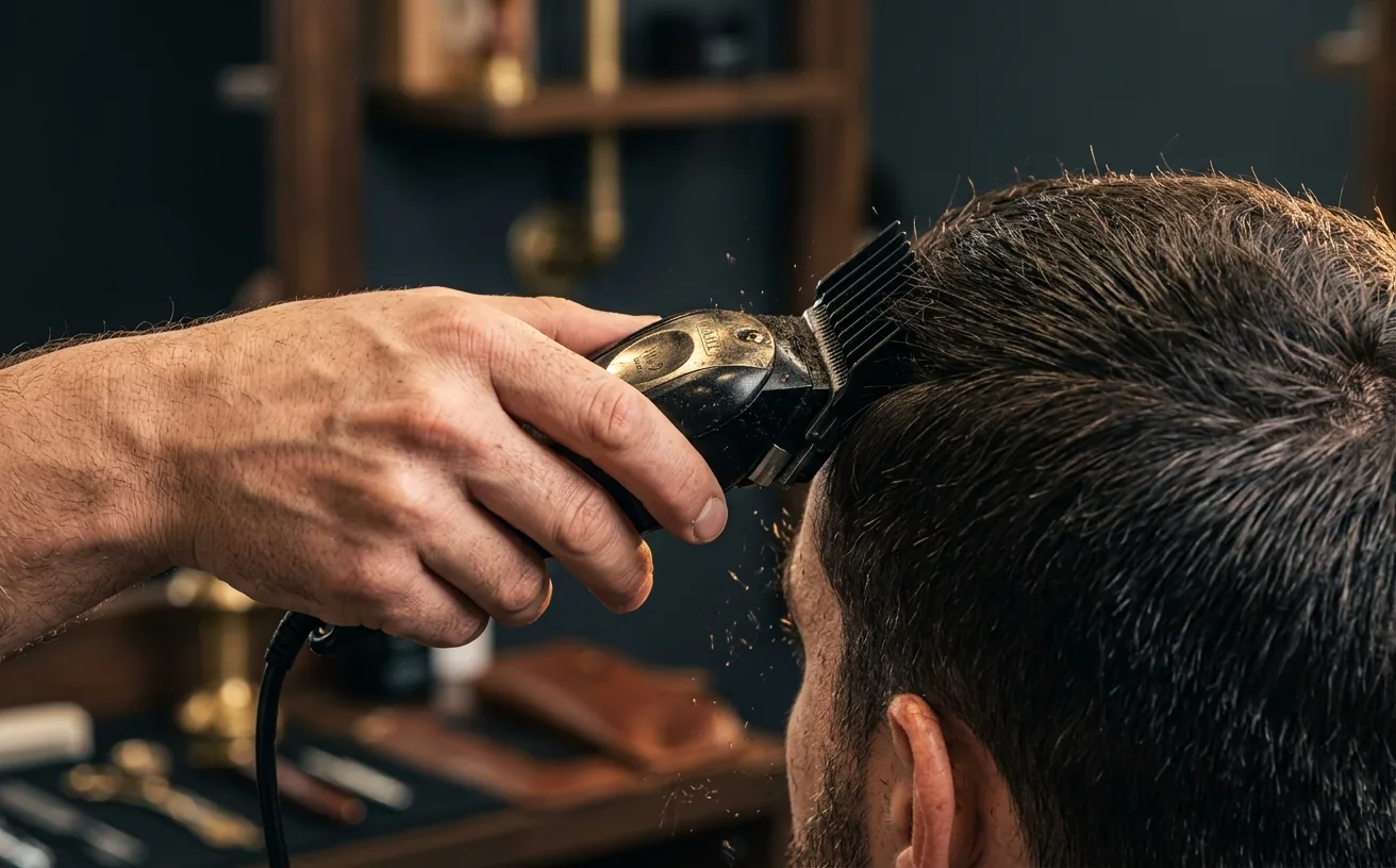 Corte com máquina executado durante o curso de barbeiro em Teresópolis