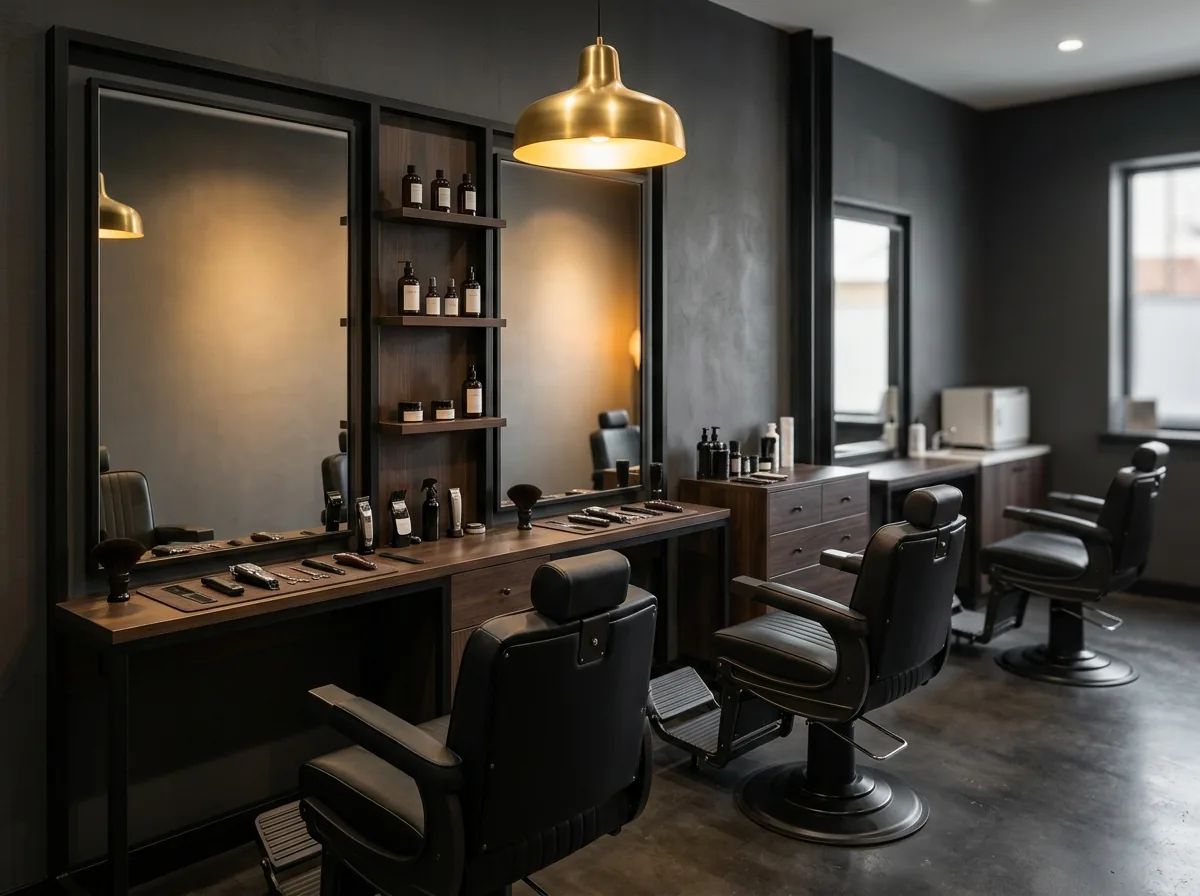 Ambiente de barbearia montado para as aulas práticas em Teresópolis