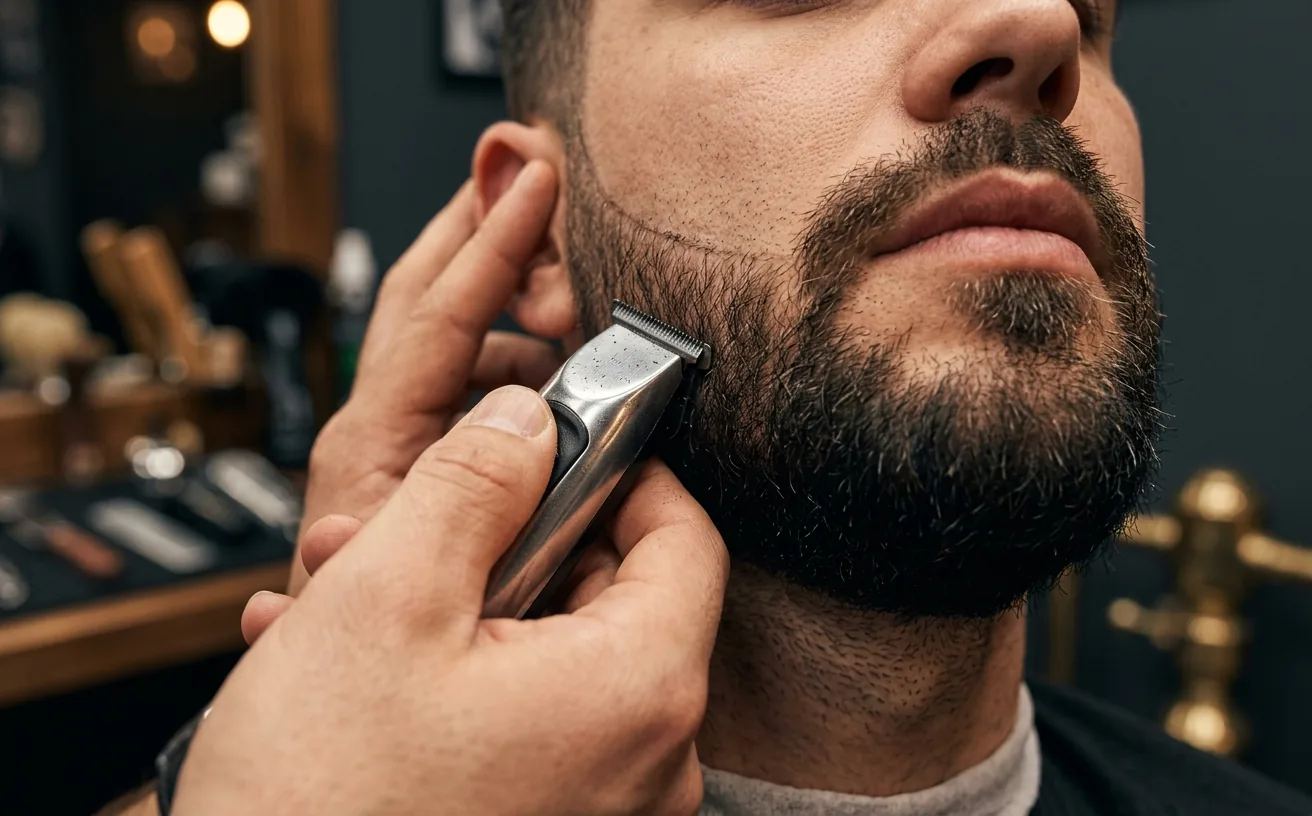 Desenho e alinhamento de barba durante o curso de barbeiro