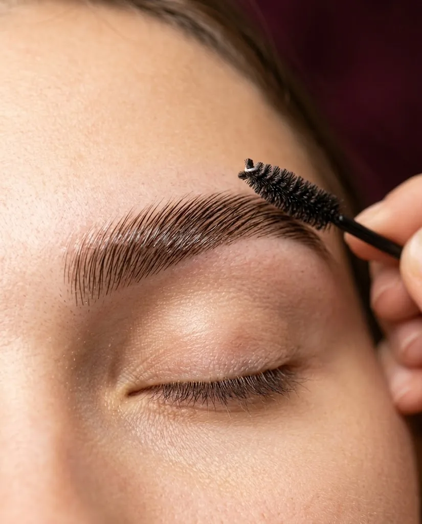 Aluna realizando Brow Lamination durante aula prática